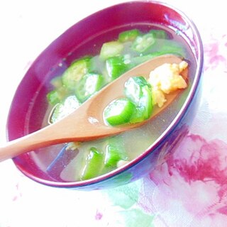 ❤オクラと炒り卵の玉葱にんにくスープ❤